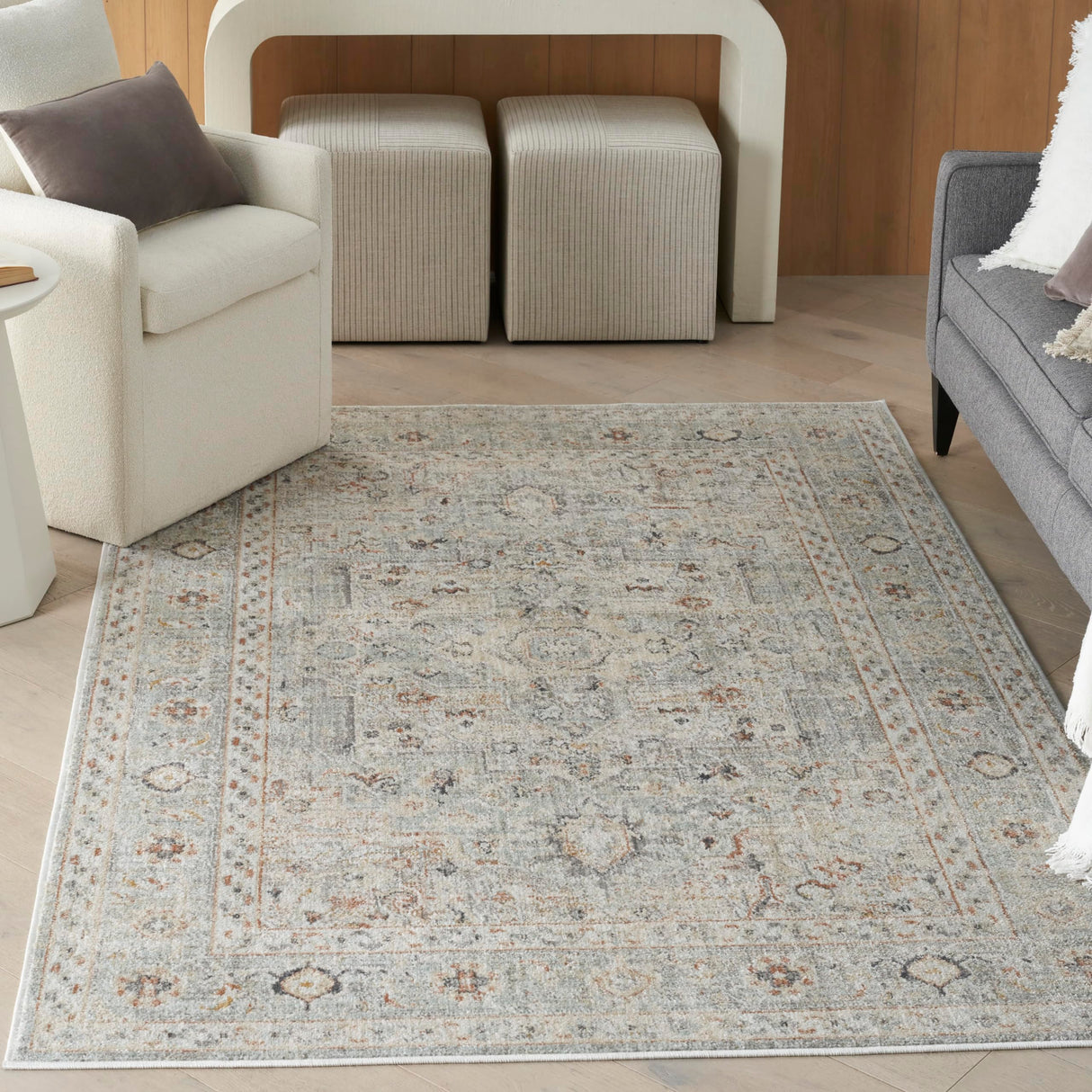 Nourison Oushak Home Traditional Light Grey 5'5" x 7'3" Area -Rug, Easy -Cleaning, Non Shedding, Bed Room, Living Room, Dining Room, Kitchen (5x7)