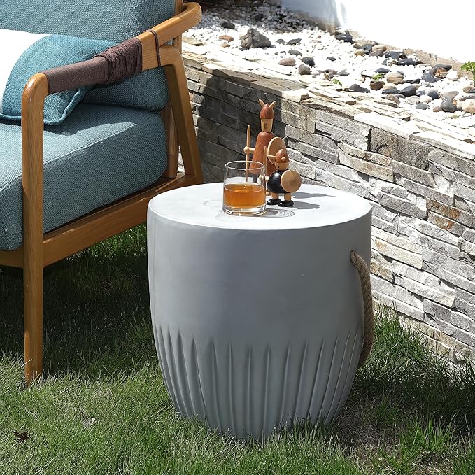 Outdoor Side Table, Decorative Garden Stool 14.5' Concrete Accent Table for Indoor
