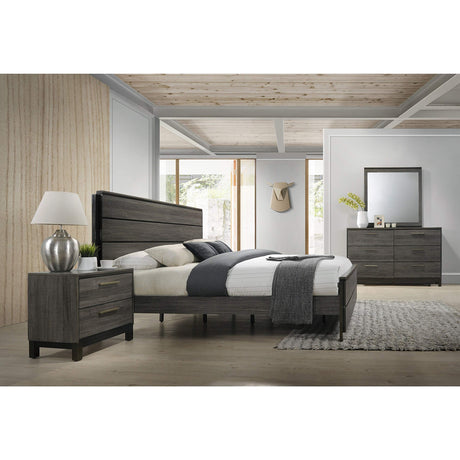 Ioana Antique Grey Finish Wood Bed Room Set, King Size Bed,