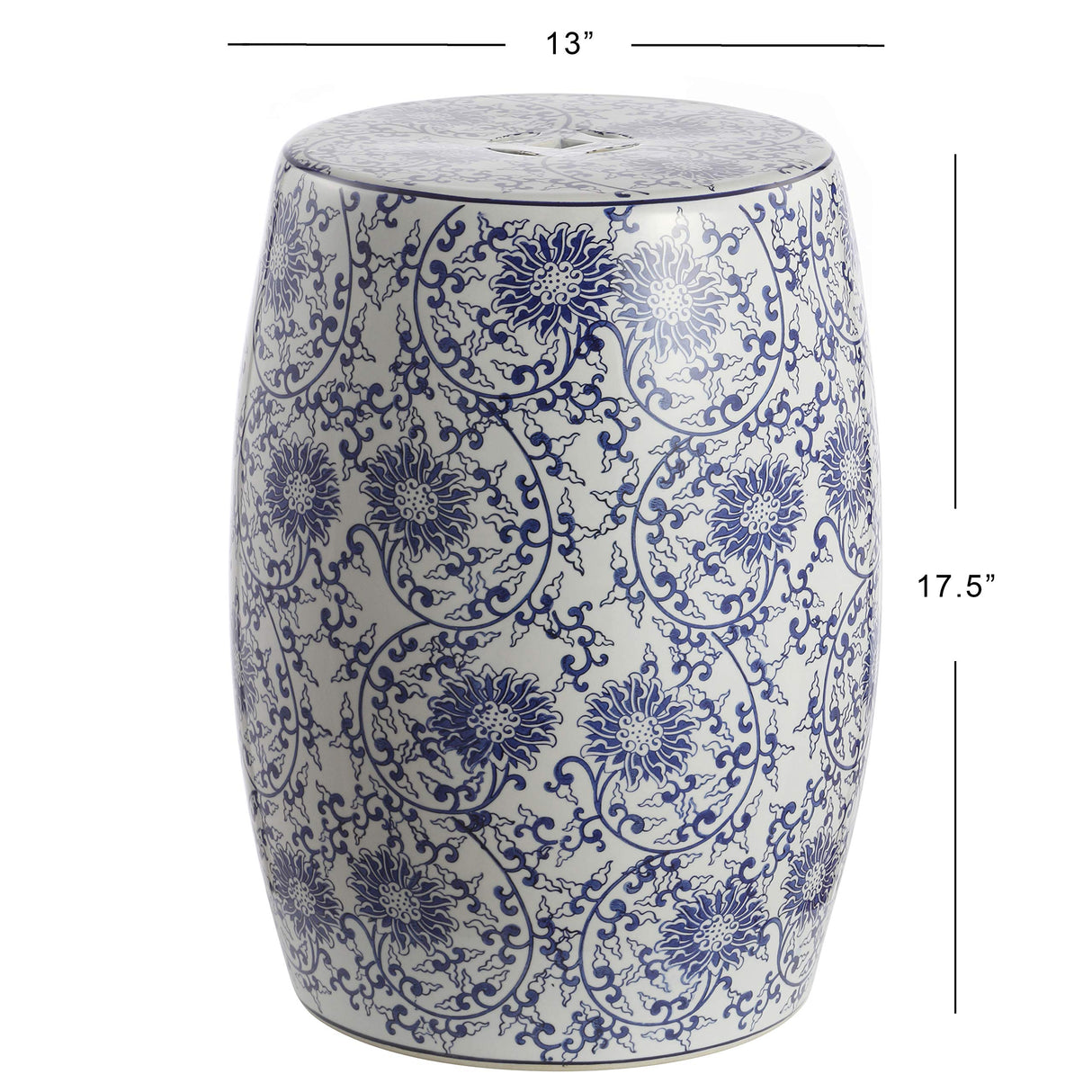 TBL1009A Lotus Blossom 17.5" Chinoiserie Ceramic Drum Garden Stool Bohemian, Coastal, Classic, Cottage,