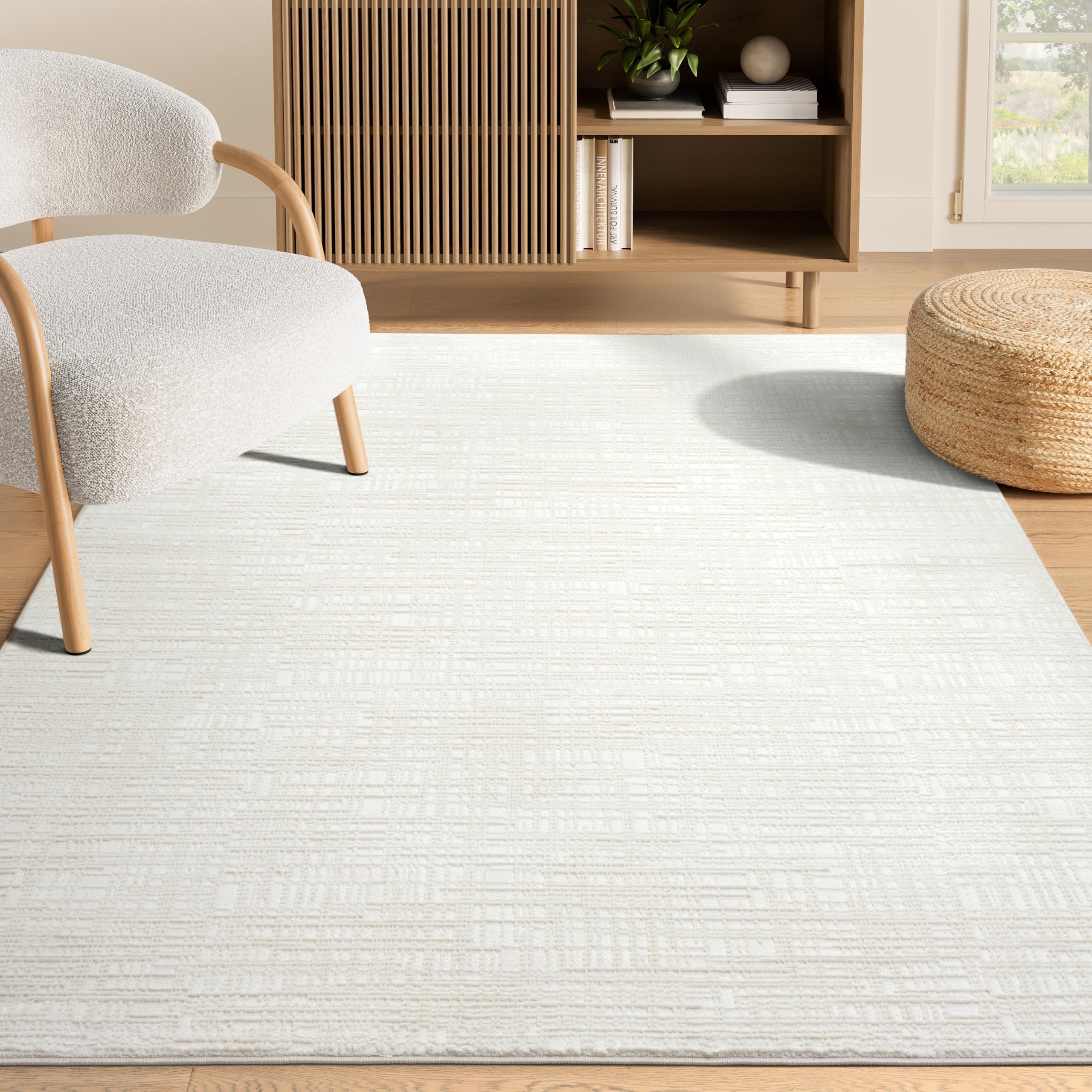 Abani Cream Area Rug - 6' x 9' - Living Room & Bedroom - Textured Weave Design - Indoor Use - Easy to Clean, Stain Resistant, Non-Shedding - Neutral Collection