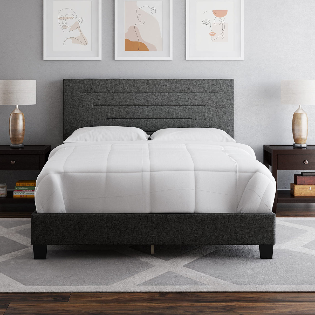 Cordoba Upholstered Platform Bed Frame with Headboard, Mattress Foundation Required