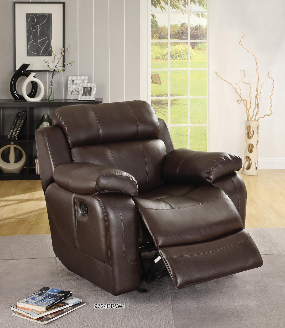 Reclining Sofa w/ Center Console Cup Holder, Brown Bonded Leather