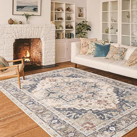 Washable Area Rugs 8x10 Living Room Boho Non Slip Thin Carpet Stain Resistant Vintage