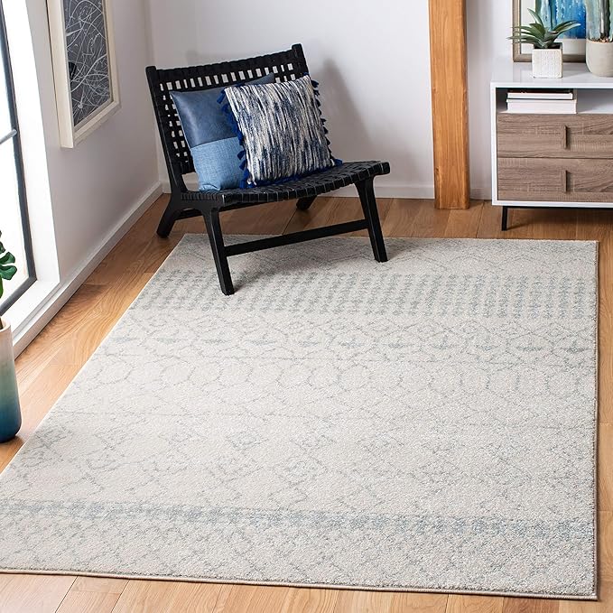 Tulum Collection Area Rug - 8' x 10', Light Grey & Ivory, Moroccan Boho Distressed Design