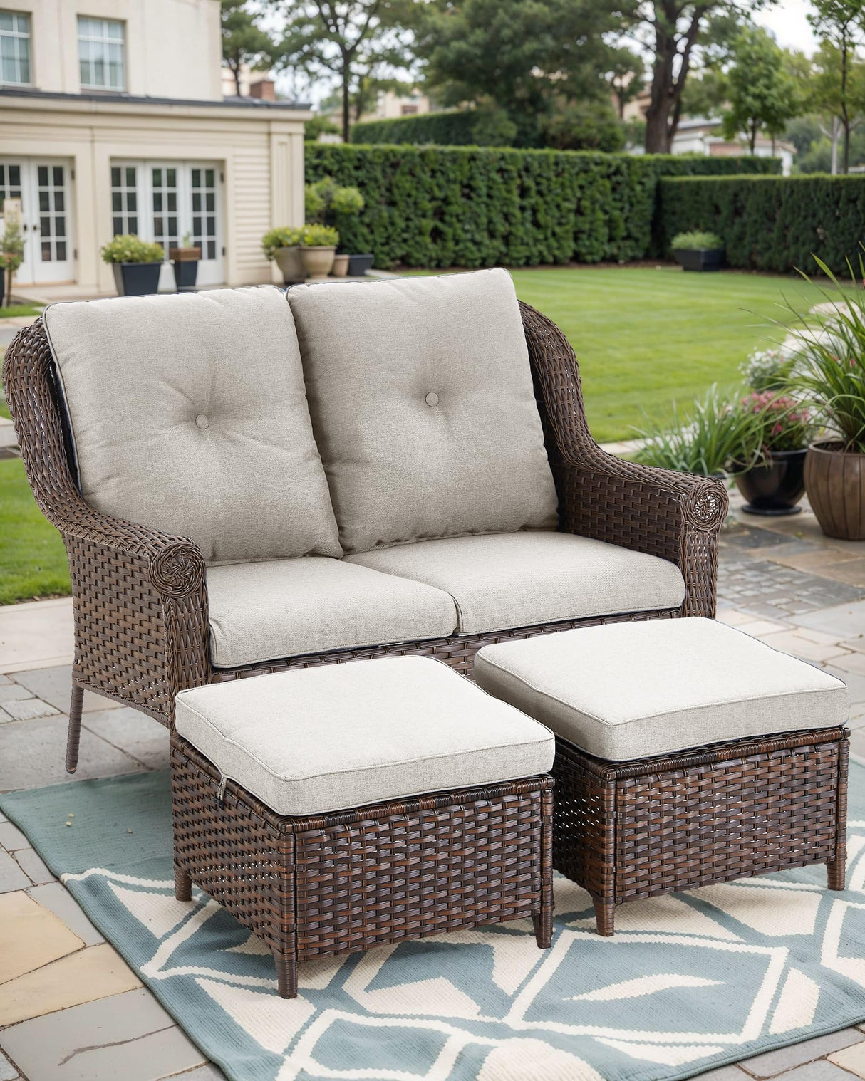 Patio Loveseat Outdoor Wicker Sofa - Heavy Duty All-Weather Rattan 2-Person Sofas