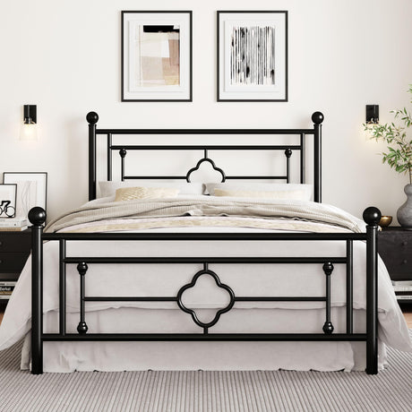 14 Inches Queen Size Metal Platform Bed Frame/Vintage Iron-Art Headboard and Footboard