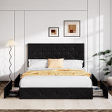 Upholstered Queen Size Platform Bed Frame with 4 Storage Drawers and Headboard