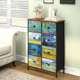 Tall Dresser with 8 Drawer for Bedroom Narrow Van Gogh Chest of Drawers for Hallway