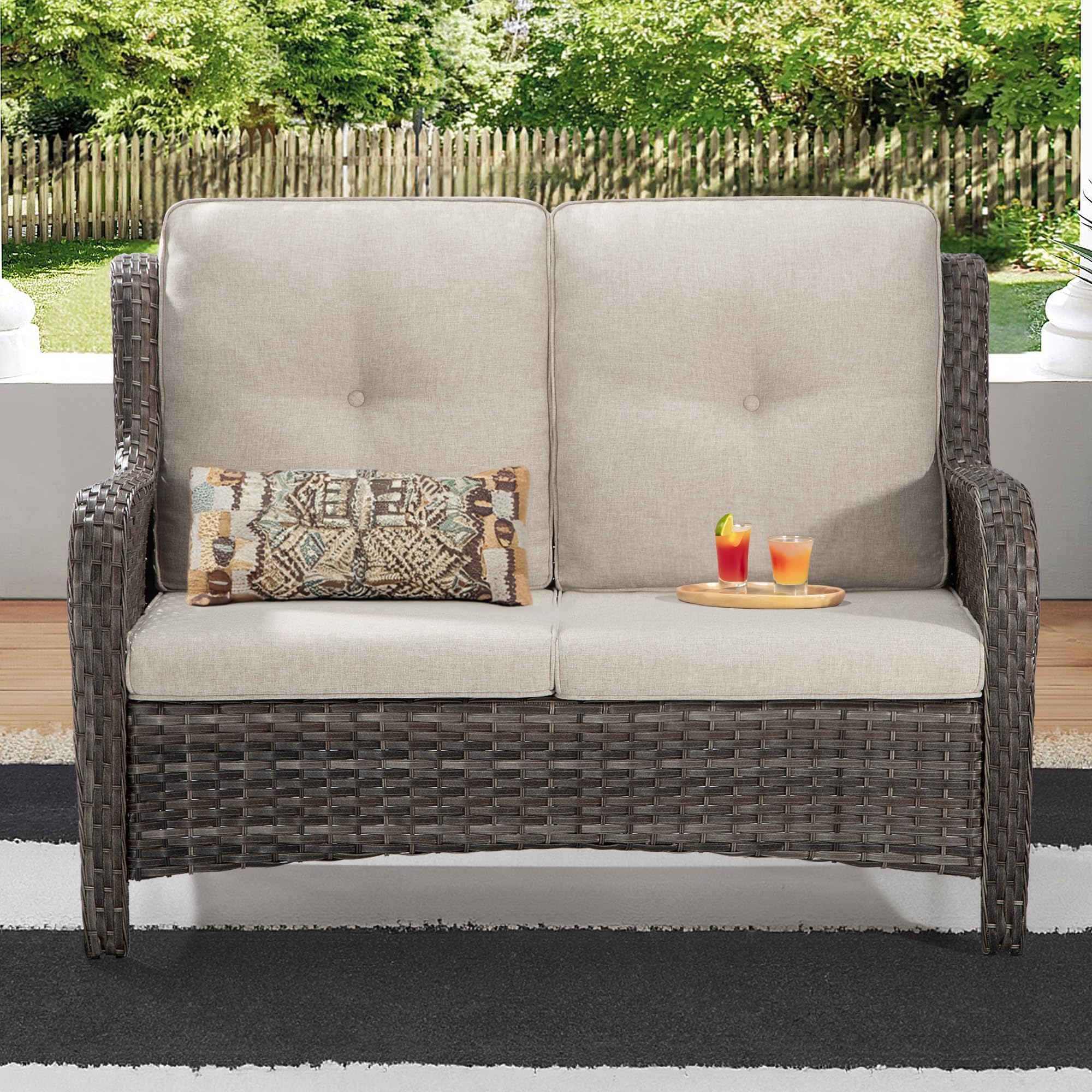 Patio Loveseat Sofa Outdoor Wicker Couch, 2-Seater Furniture