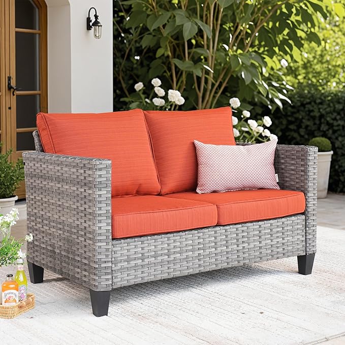Patio Sofa All Weather Outdoor Furniture Loveseat Couch High Back Wicker