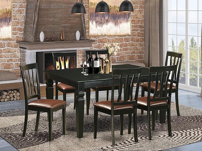 WEAN5-BLK-LC 5 Piece Set for 4 Includes a Rectangle Table with Butterfly Leaf and 4 Faux Leather Kitchen Dining Chairs,