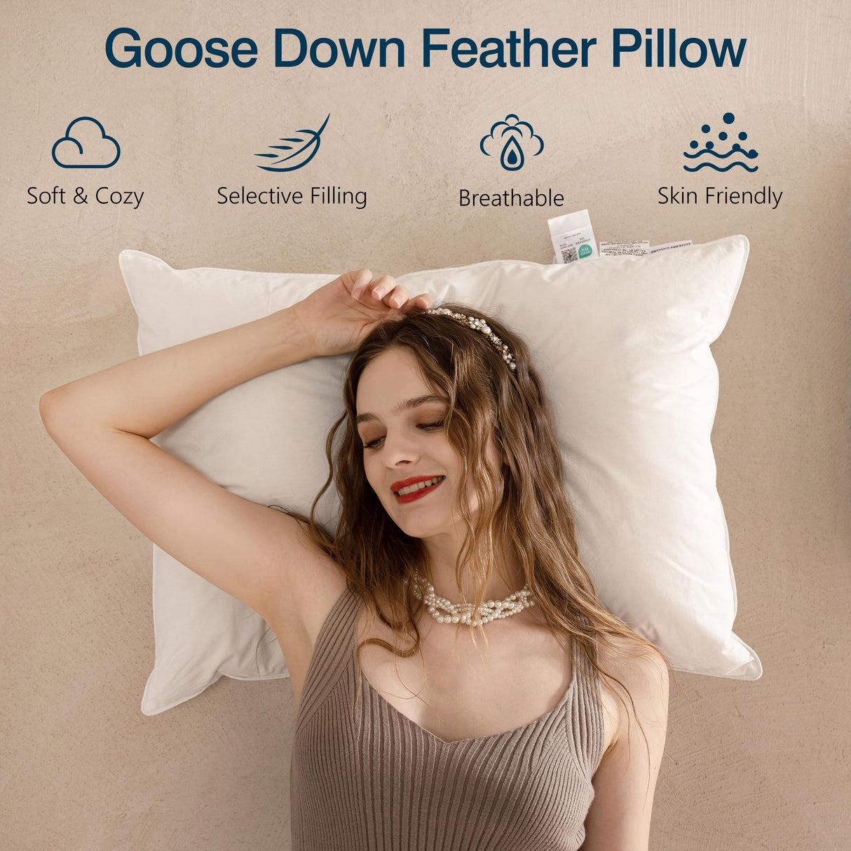 Queen Size Goose Feather Down Pillows Set of 2