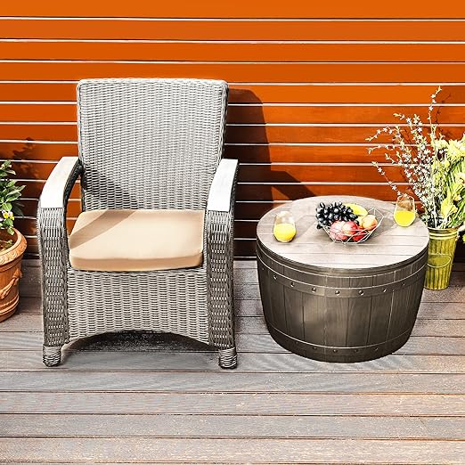 33 Gallon Round Deck Box, Outdoor Storage Box for Patio Furniture