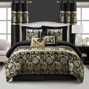 Black and Gold Comforter Set Queen - 9 Piece Jacquard Floral Bedding