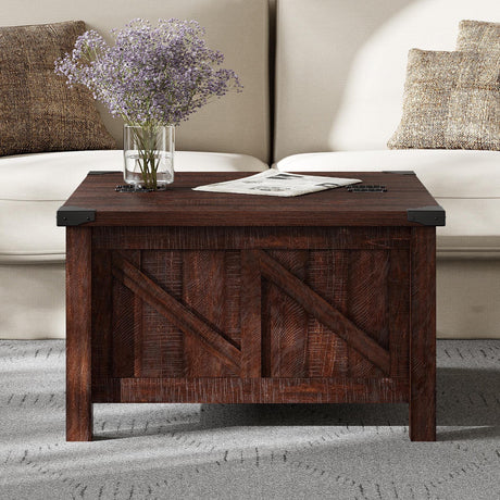 Modern Farmhouse Coffee Table, Square Wood Center Table with Gas Struts Lift-Top