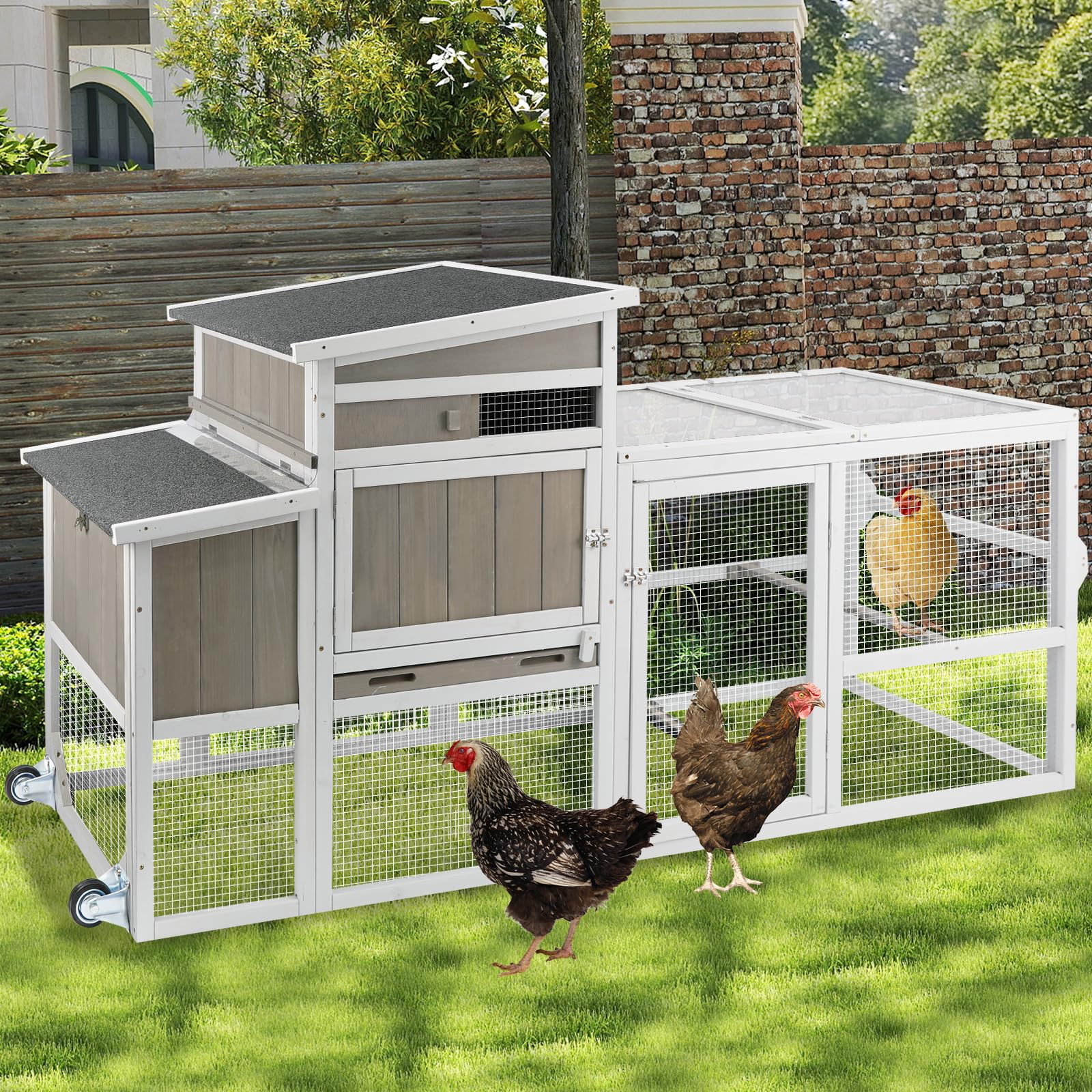 PerchNest Wooden Chicken Coop – Pull Out Tray, 3 Roosting Bars & Lockable Doors