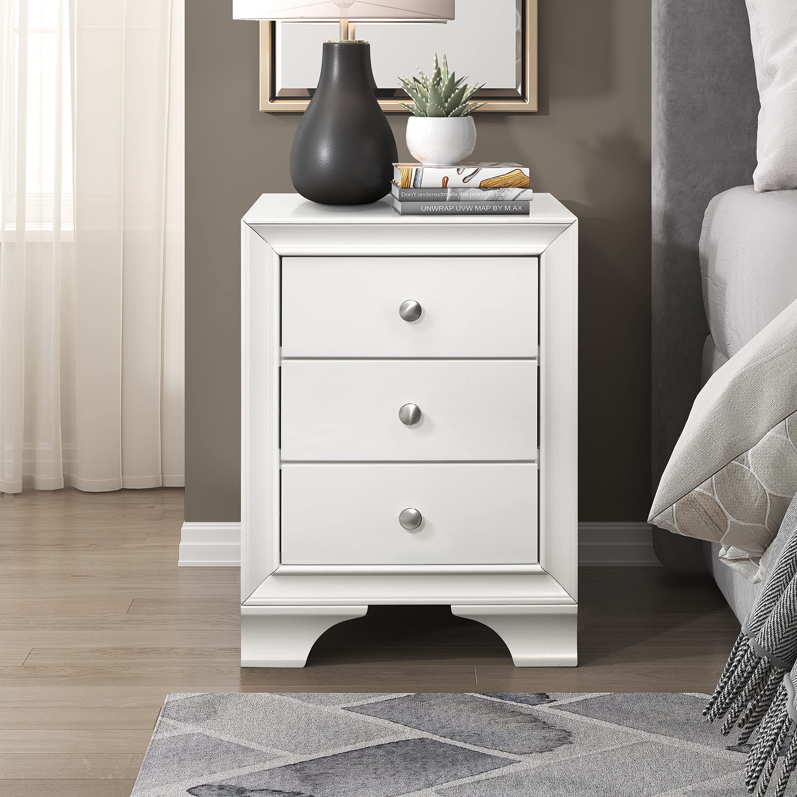 3-Drawer Nightstand, White