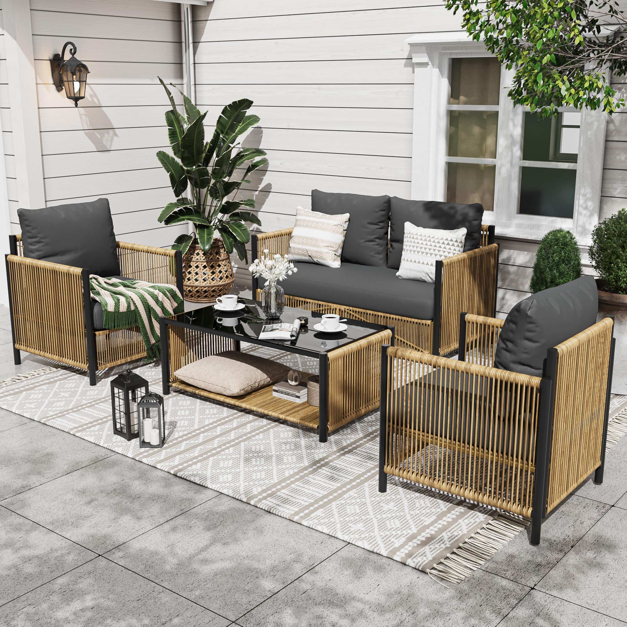 Patio Furniture Set 4 Pieces, Outdoor Furniture 4-Seat Sofa