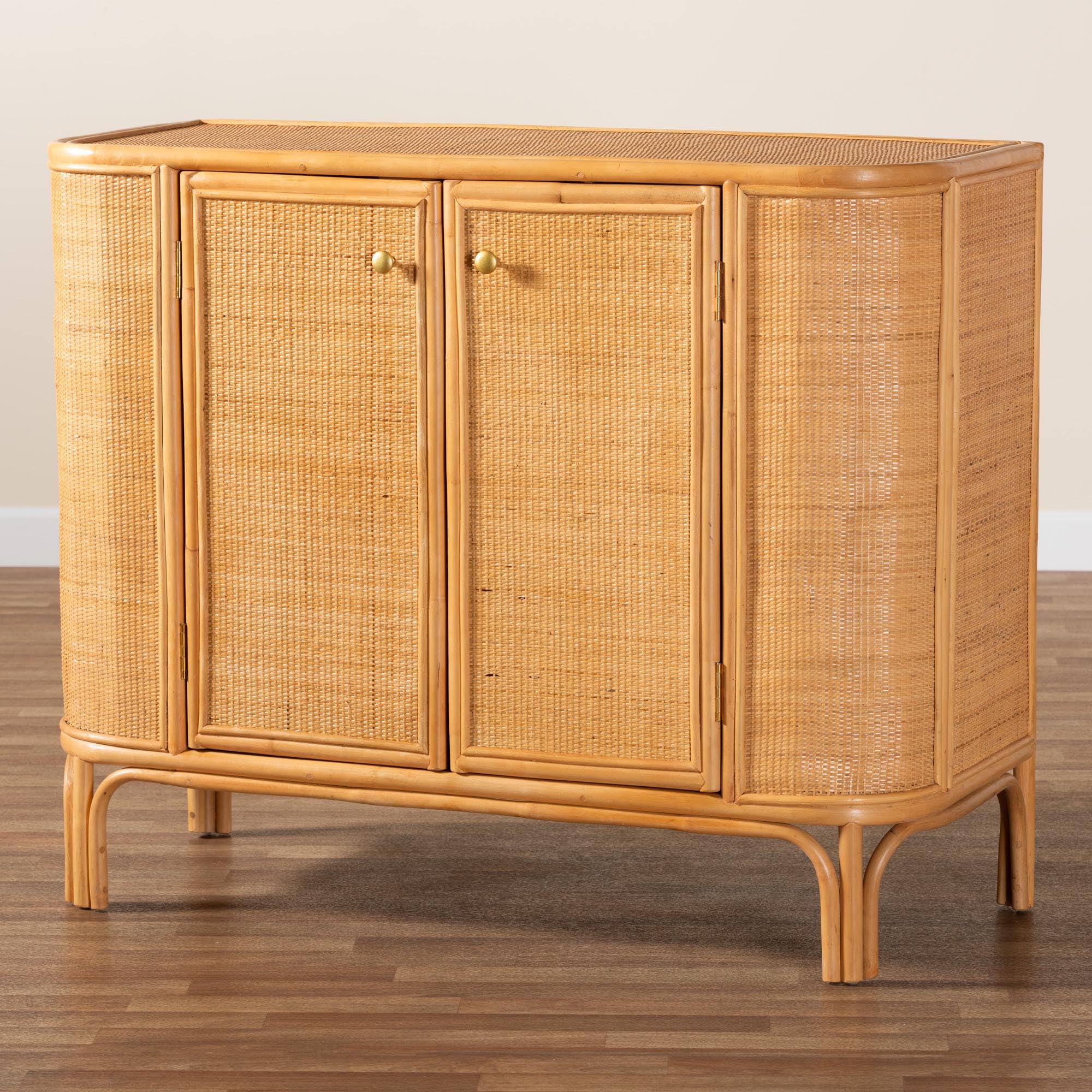 Natural Rattan Storage Cabinet, 2-Door, Light Honey