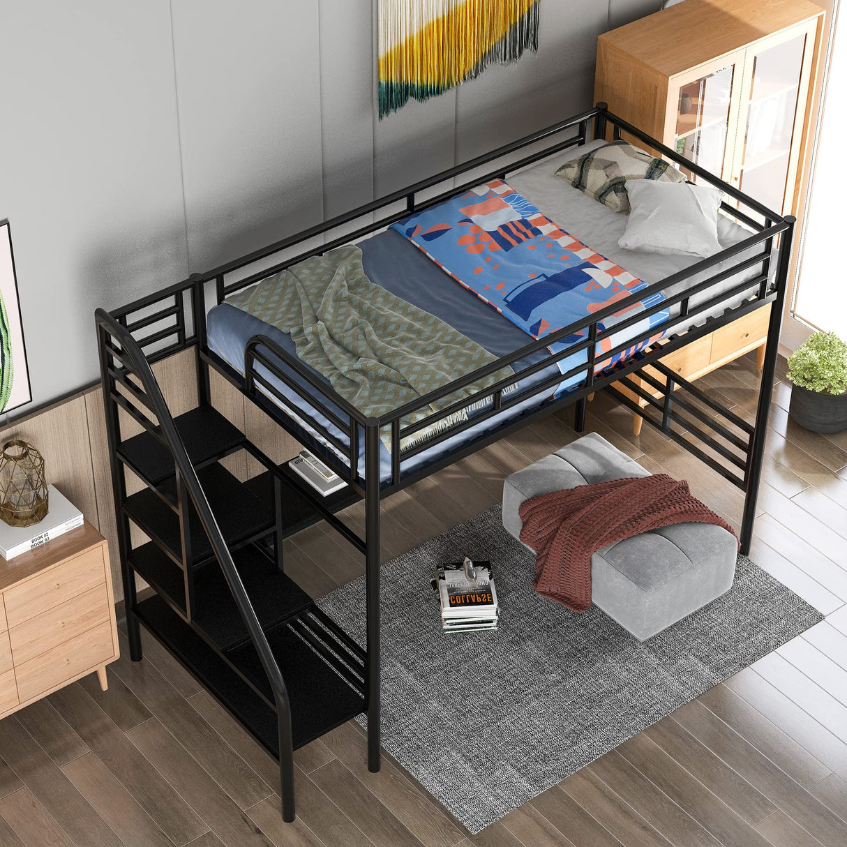 Frame for Boys Girls Kids Adults Toddler with Desk, No Box Spring Needed,Twin,Black