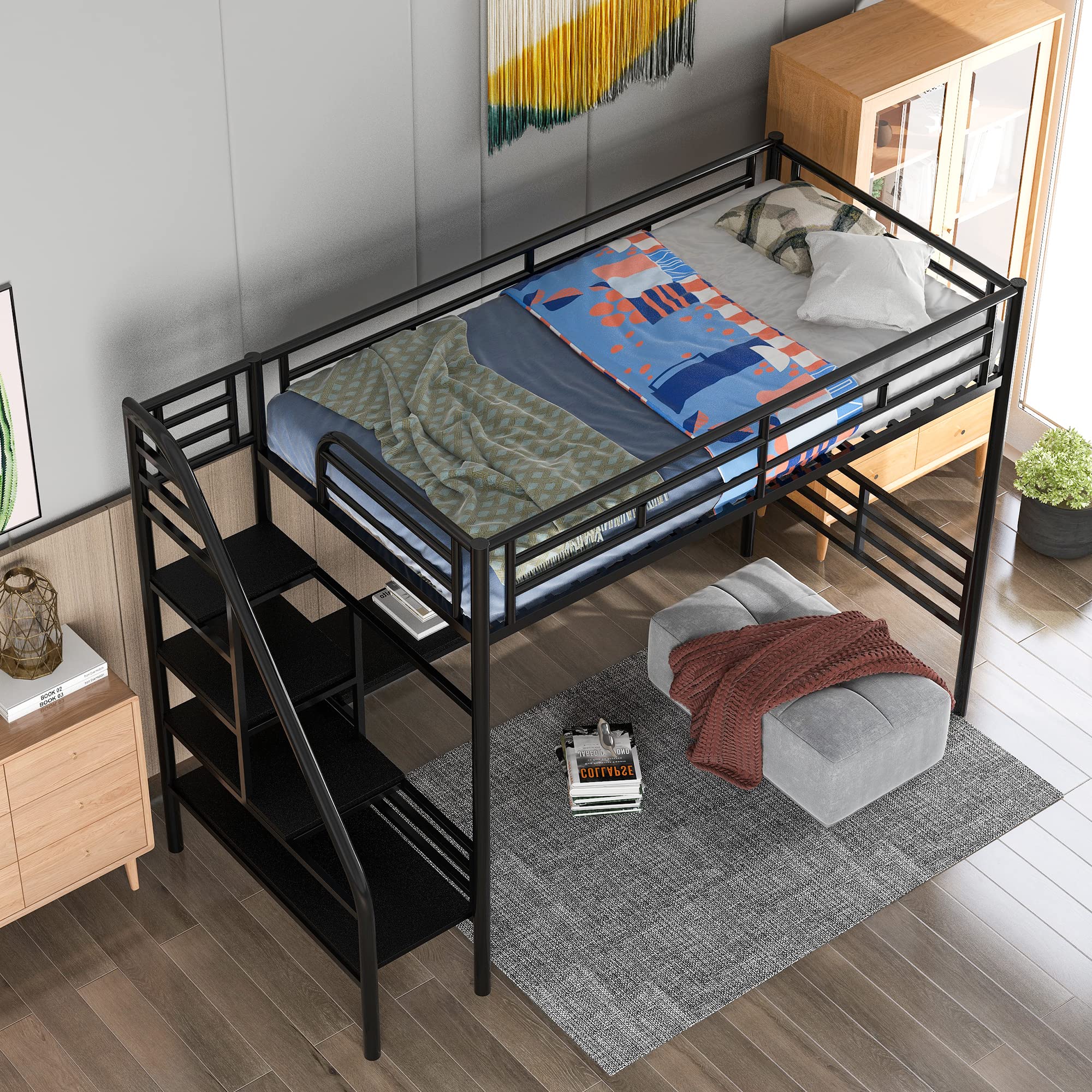Frame for Boys Girls Kids Adults Toddler with Desk, No Box Spring Needed,Twin,Black