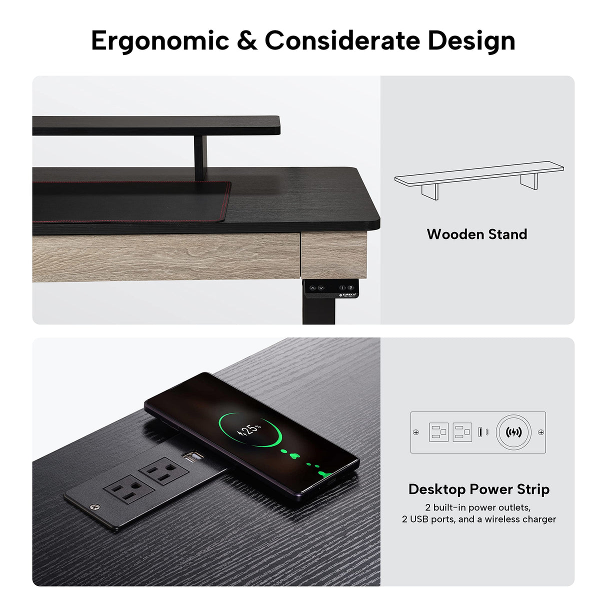 Electric Standing Desk with Drawers, 55 Inch Dual Motor Height Adjustable Stand up Desk for