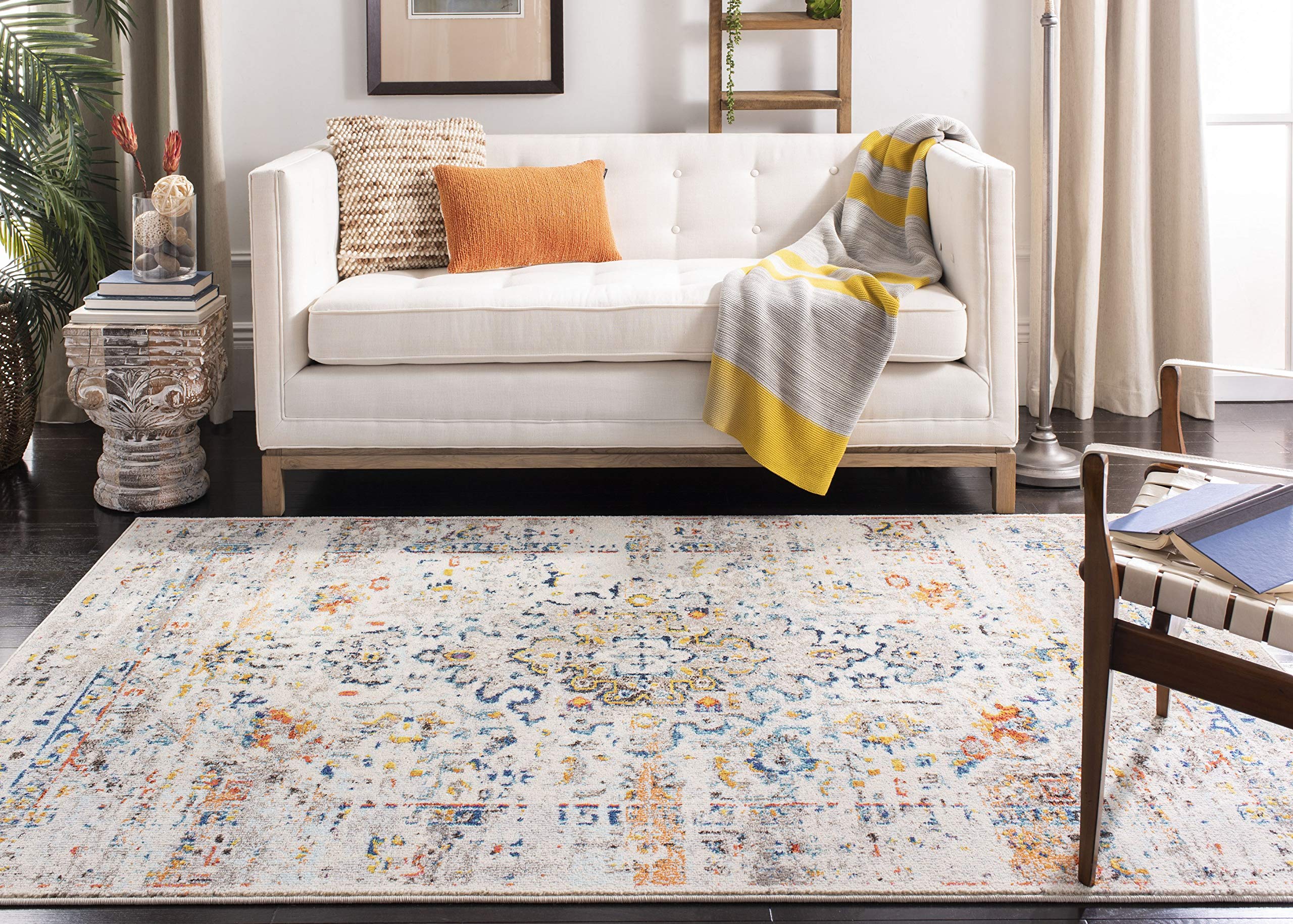Madison Collection Area Rug - 5'3" x 7'6", Cream & Blue, Boho Distressed Medallion Design