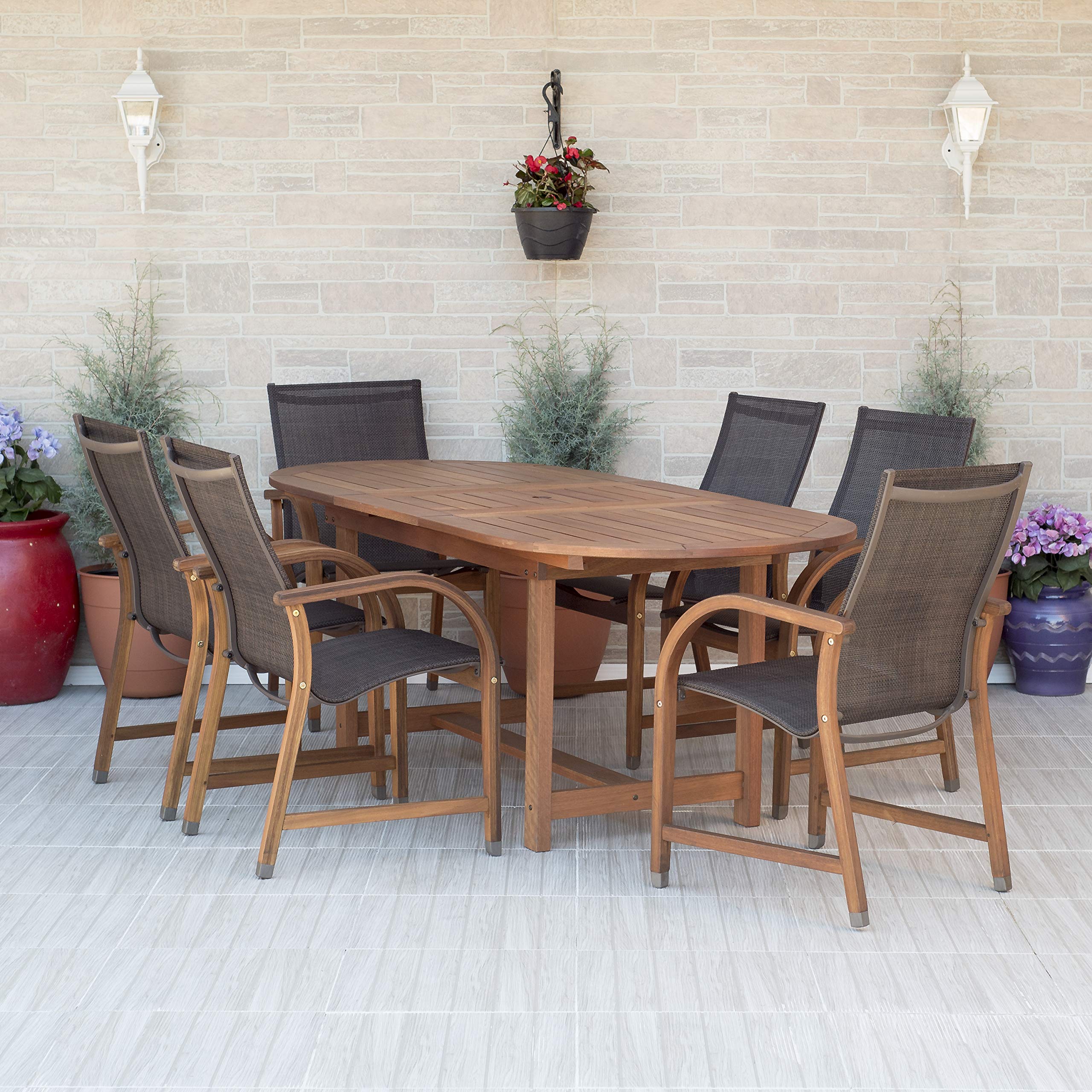 Bahamas 5-Piece Patio Oval Dining Table Set | Eucalyptus Wood | Ideal for Outdoors