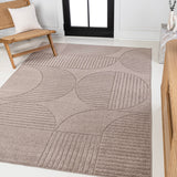 SCN104D-8 Nordby High-Low Geometric Arch Scandi Striped Taupe/Beige 8 ft. x 10 ft