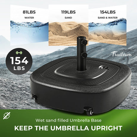 154lb Capacity Fillable Mobile Umbrella Base with 4 Wheels, Wind-Resistant