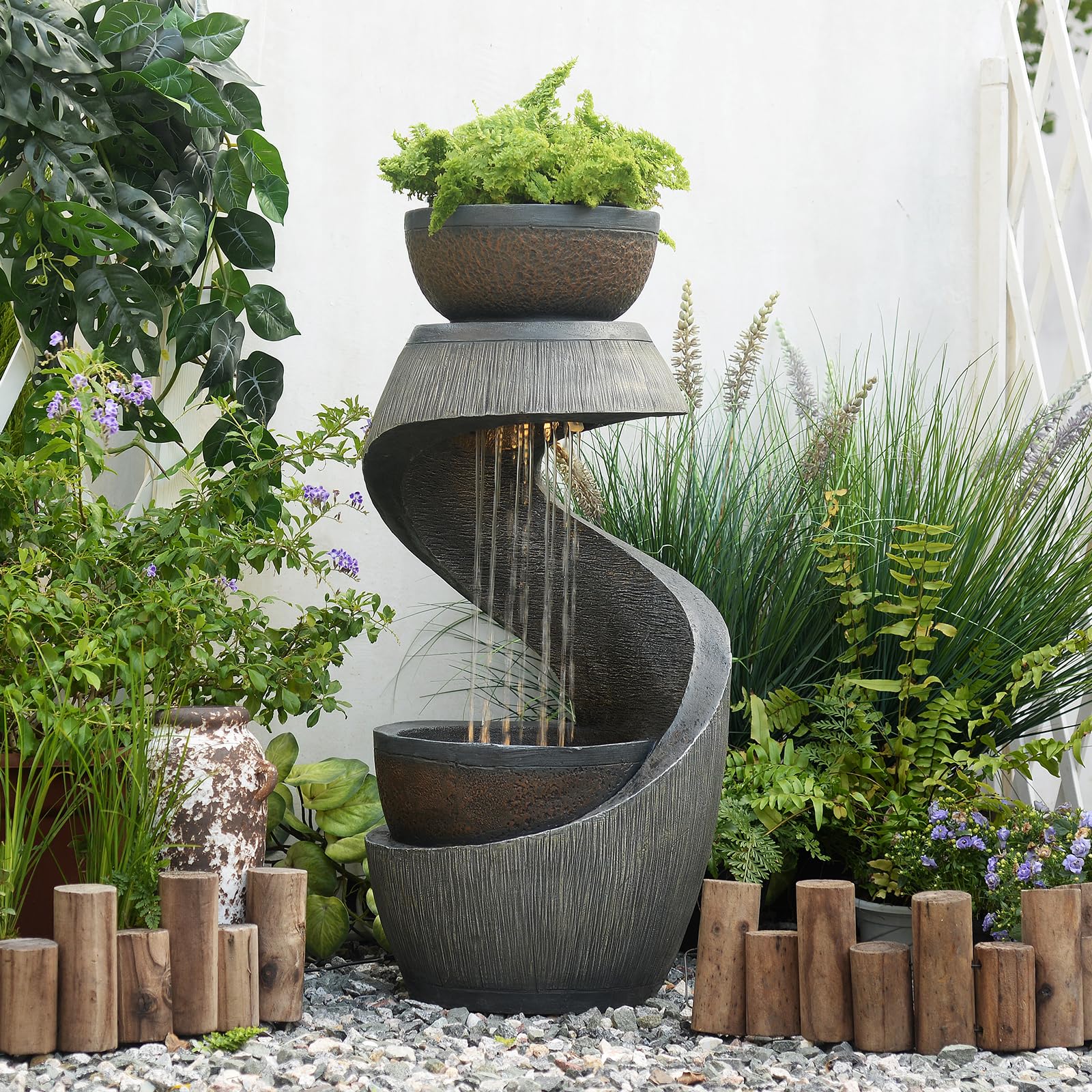 Fountain Outdoor Fountains Garden - Modern Curved S-Shaped Waterfalls Feature