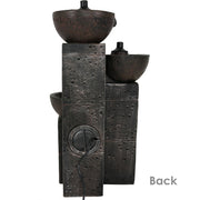 Sunnydaze Burning Bowls 34-Inch 3-Tier Outdoor Water Fountain and Fire Feature - 3 Torches - Electric Submersible Pump