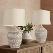 Textured Dot Jug Table Lamps Set of 2 - Farmhouse Coastal Accent Lighting