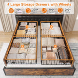 Full Bed Frame with Storage Drawers & Charging Station