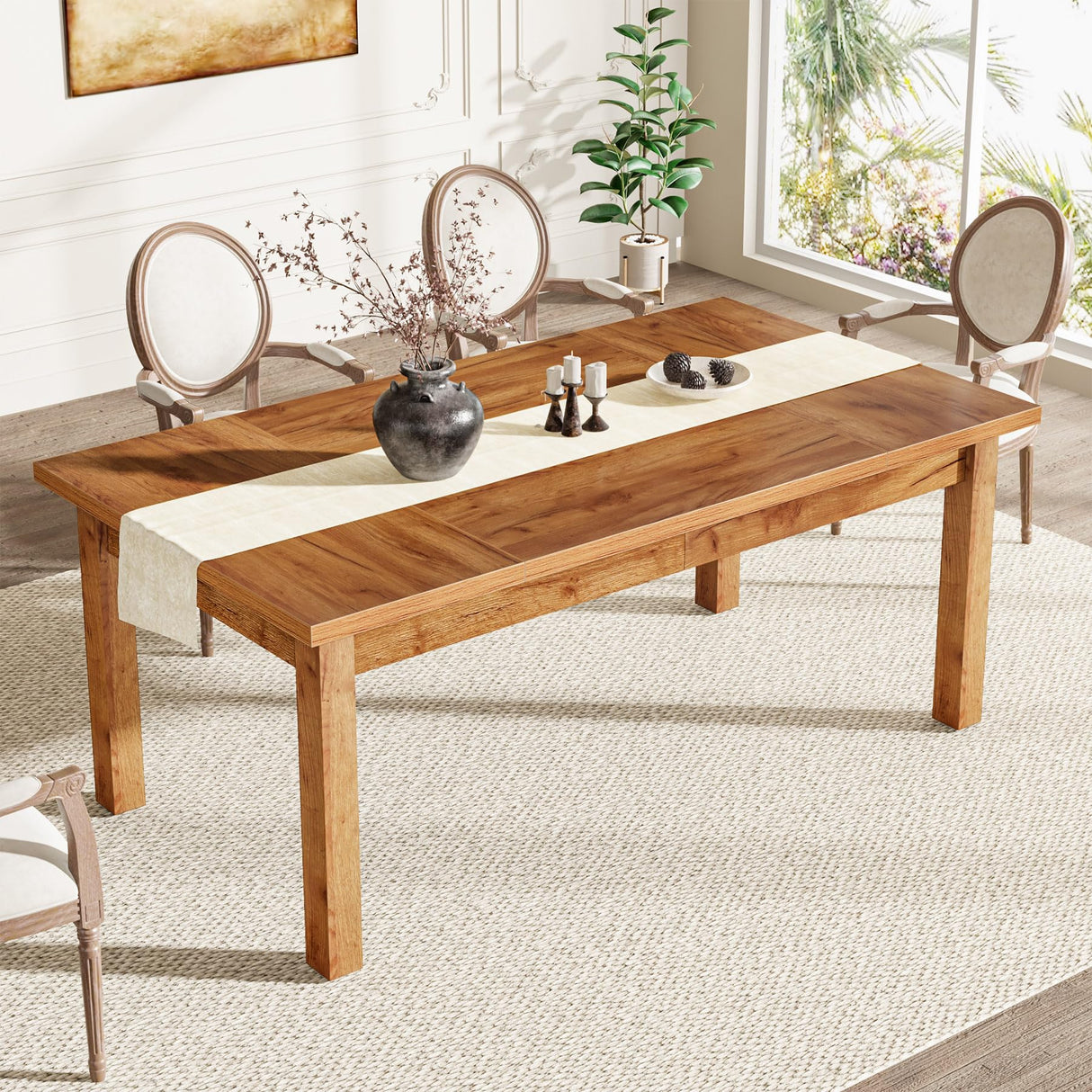 70.87" Wood Dining Table for 6-8 People, Modern Large Rectangle Kitchen Table,