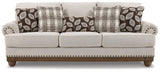 Harleson Modern Farmhouse Sofa with Nailhead Trim and 5 Accent Pillows, Beige