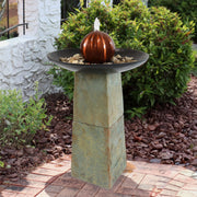 Freestanding Slate Outdoor Water Fountain - 38-Inch H - Modern Decorative Orb Top