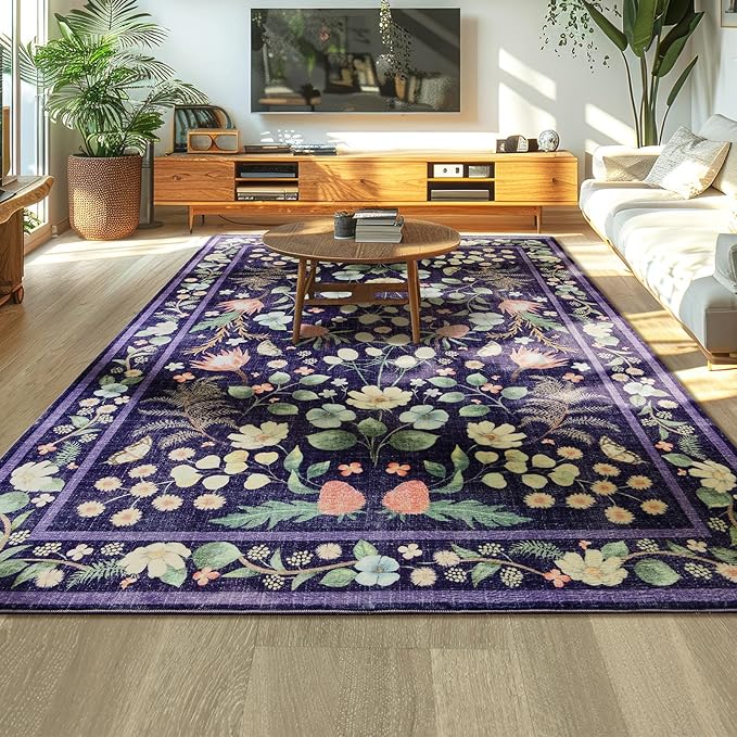 Rugs for Living Room 5x7 Non-Slip Carpet Washable Boho Rug Vintage Low Pile Carpet