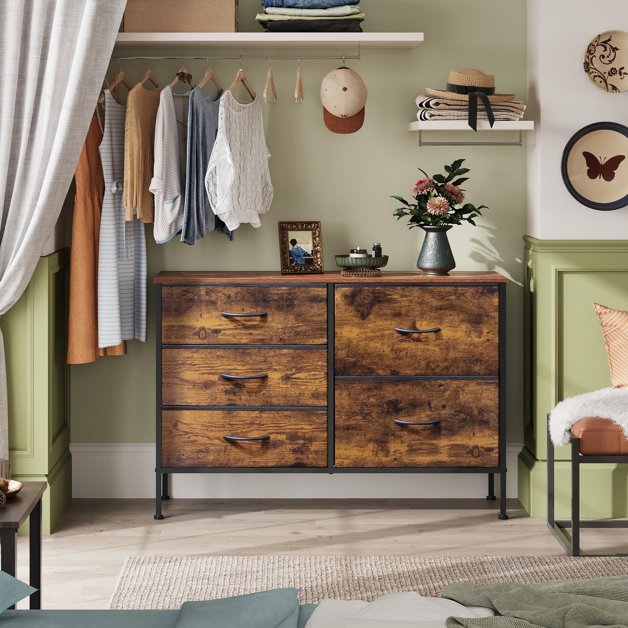 Dresser for Bedroom with 5 Drawers, Wide Bedroom Dresser with Drawer Organizers