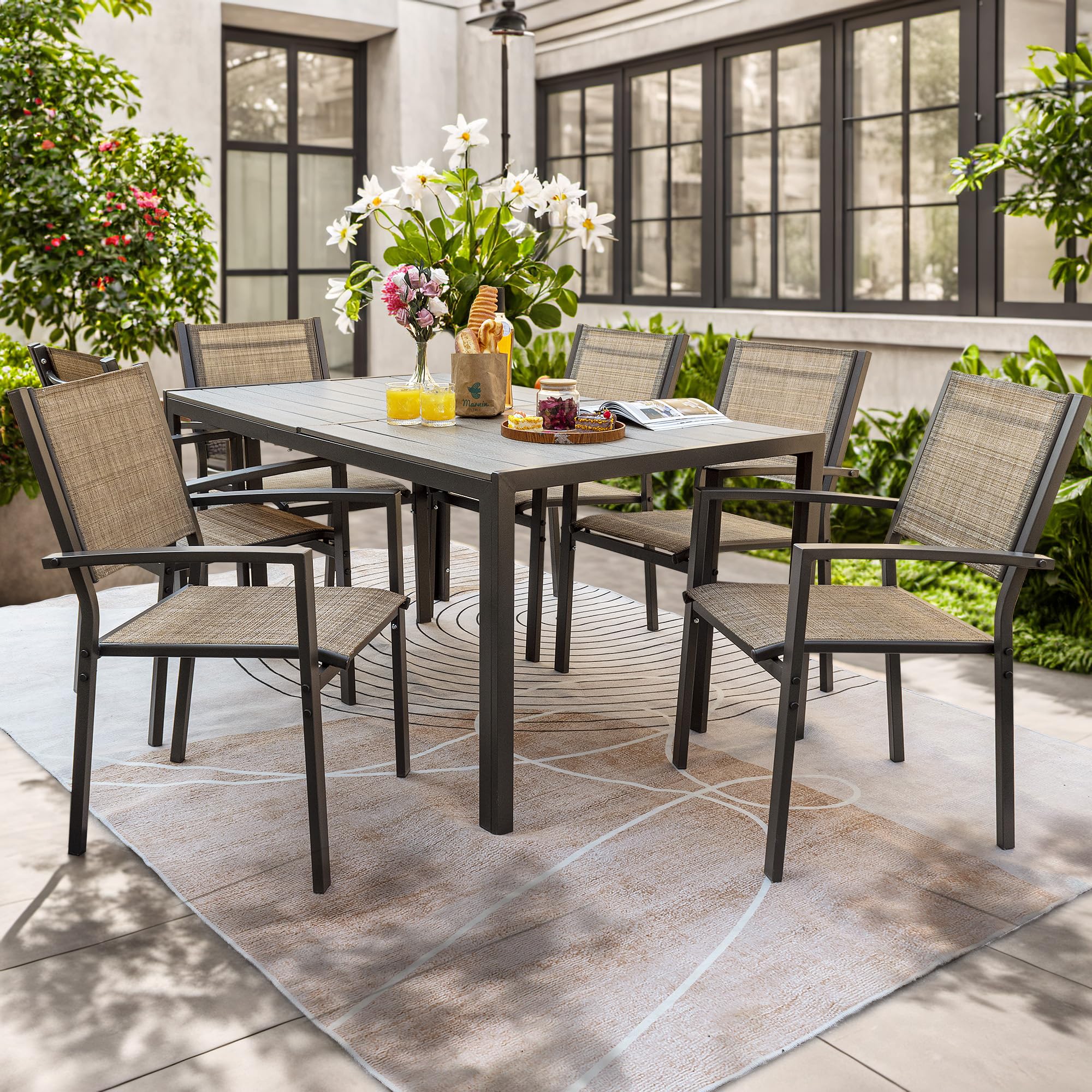 Outdoor Dining Set 7 Piece Patio Furniture Set with Weather Resistant