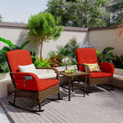 3-Piece Outdoor Wicker Rocking Chair Set with Cushions - Orange