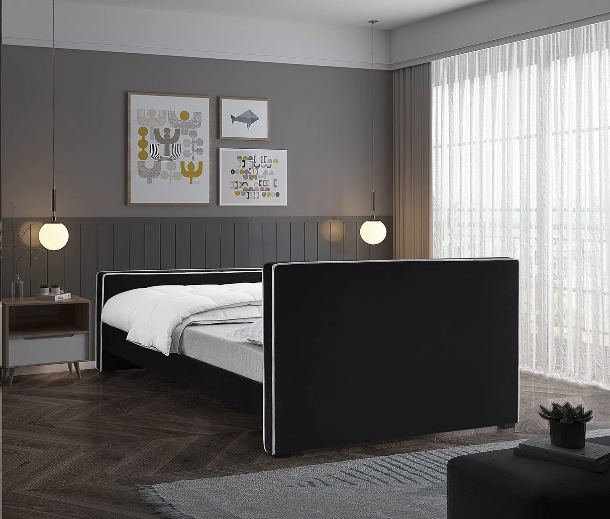 Dillard Collection Modern | Contemporary Velvet Upholstered Bed with Dark Espresso