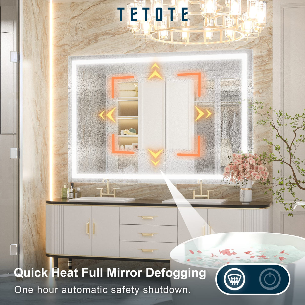 LED Bathroom Mirror Bathroom Mirror with Lights 48 x 36 Dimmable Anti-Fog Wall Mounted Lighted Vanity