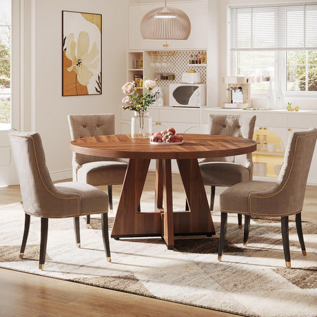 Round Dining Table Wood Kitchen Table for Dining Room Living Room, 47 inch Dining Room Tables for 4 People,