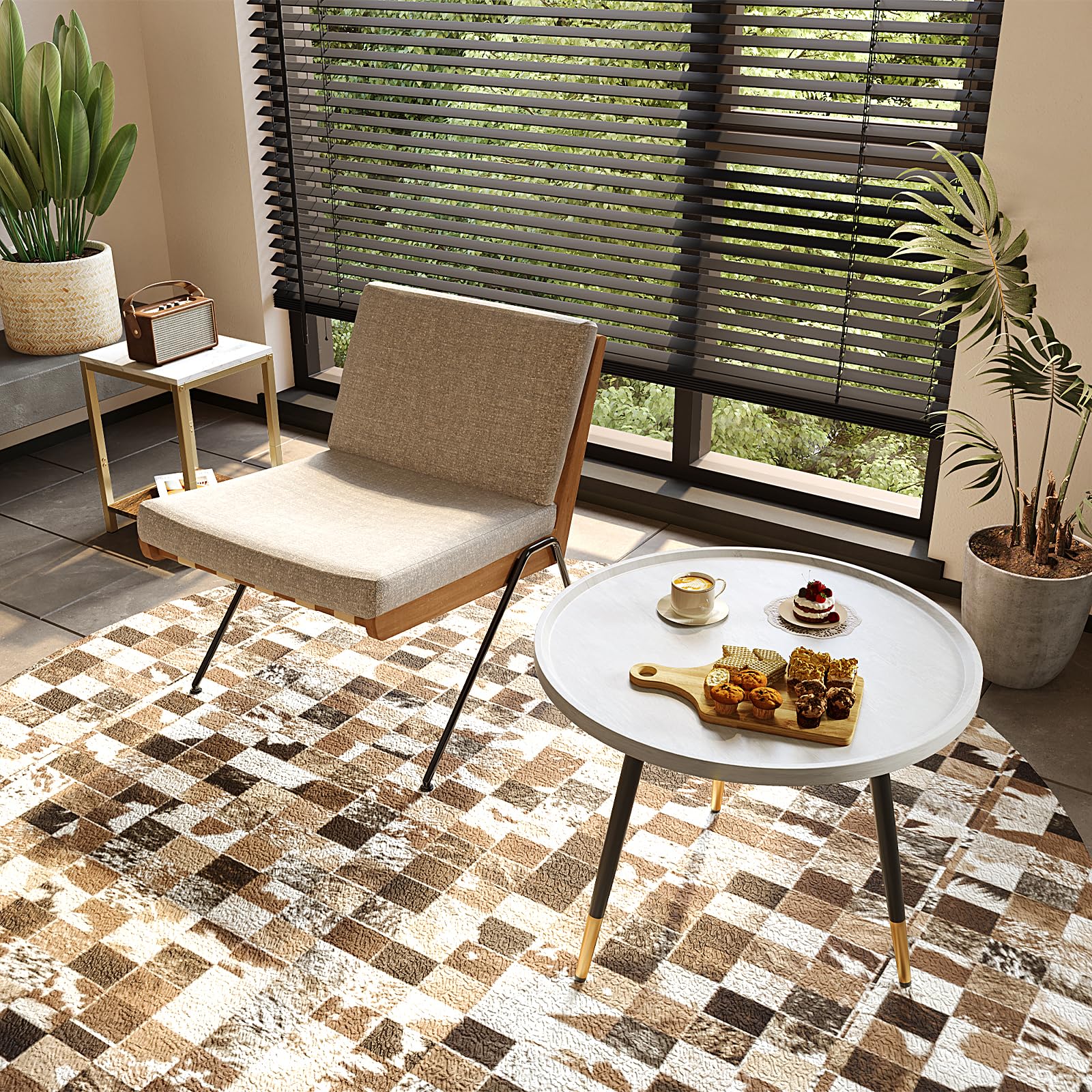White Faux Marble End Table and White Coffee Table