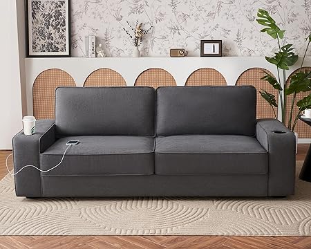 Modern Sofa, 89in Comfy Couch with Cup Holders & USB Charging Ports