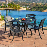 Hallandale Cast Aluminum Outdoor Dining Set, 5-Pcs Set, Black Sand