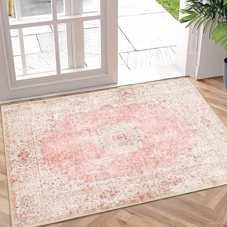 Pink Rug 3x5,Washable Area Rugs for Bedroom Living Room Kitchen Entryway,