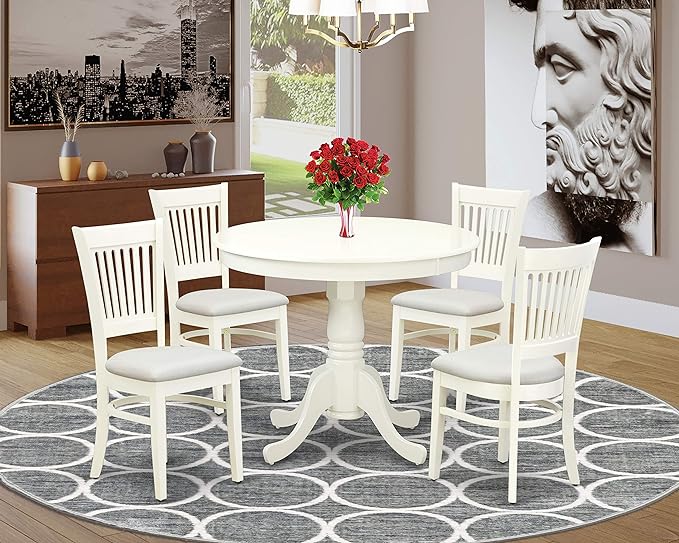 ANVA5-BLK-W 5 Piece Modern Dining Table Set Includes a Round Kitchen